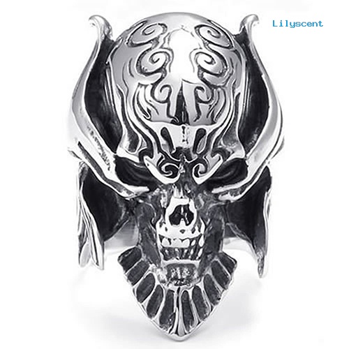 Ls Perhiasan Cincin Stainless Steel Punk Gothic Desain Tengkorak Helm Prajurit Untuk Pria