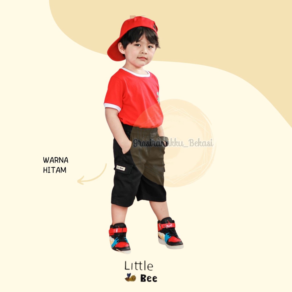 Celana Anak Cargo Pendek Littlebee Hitam Size 1-5Tahun