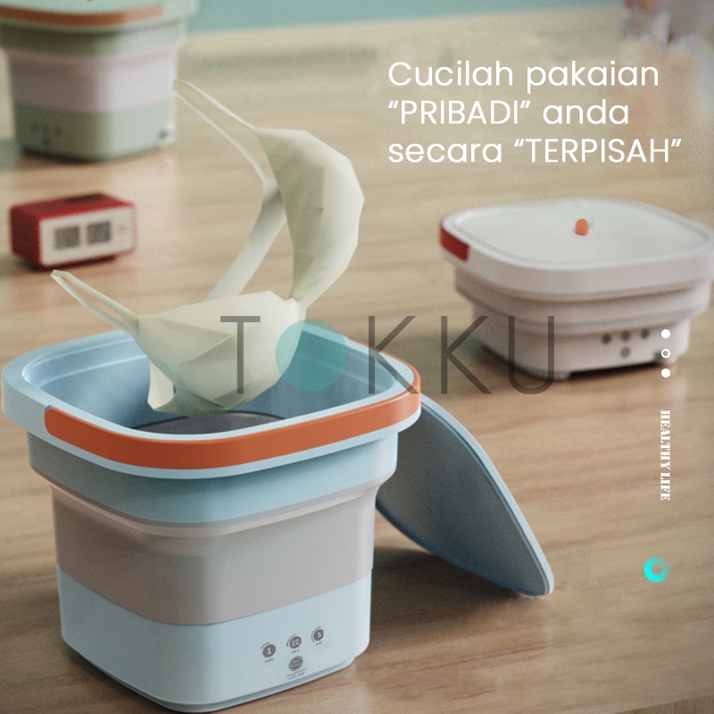 TOKKU Mesin Cuci Portable Lipat Mini Folding WASHING MACHINE untuk Pakaian Dalam / Kaos Kaki / Pakaian Bayi / Hijab / Anak Kos / Asrama