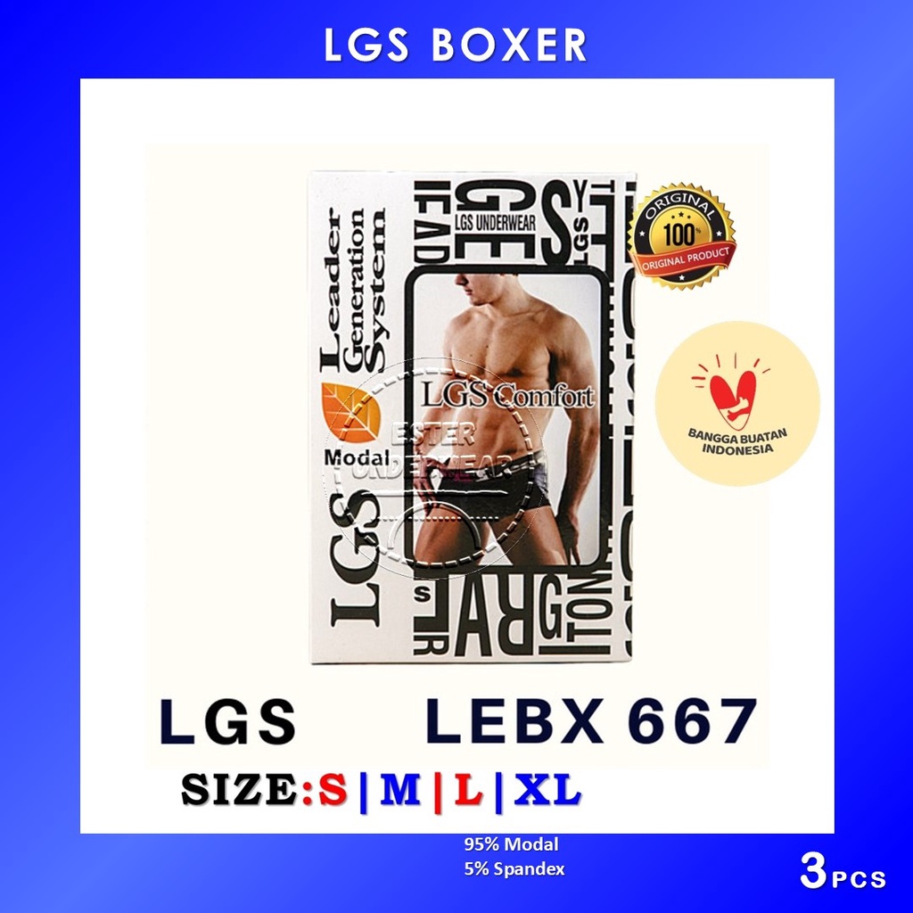 Celana Boxer Pria LGS 667 ISI 3Pcs |Celana Boxer Bahan Modal Spandex