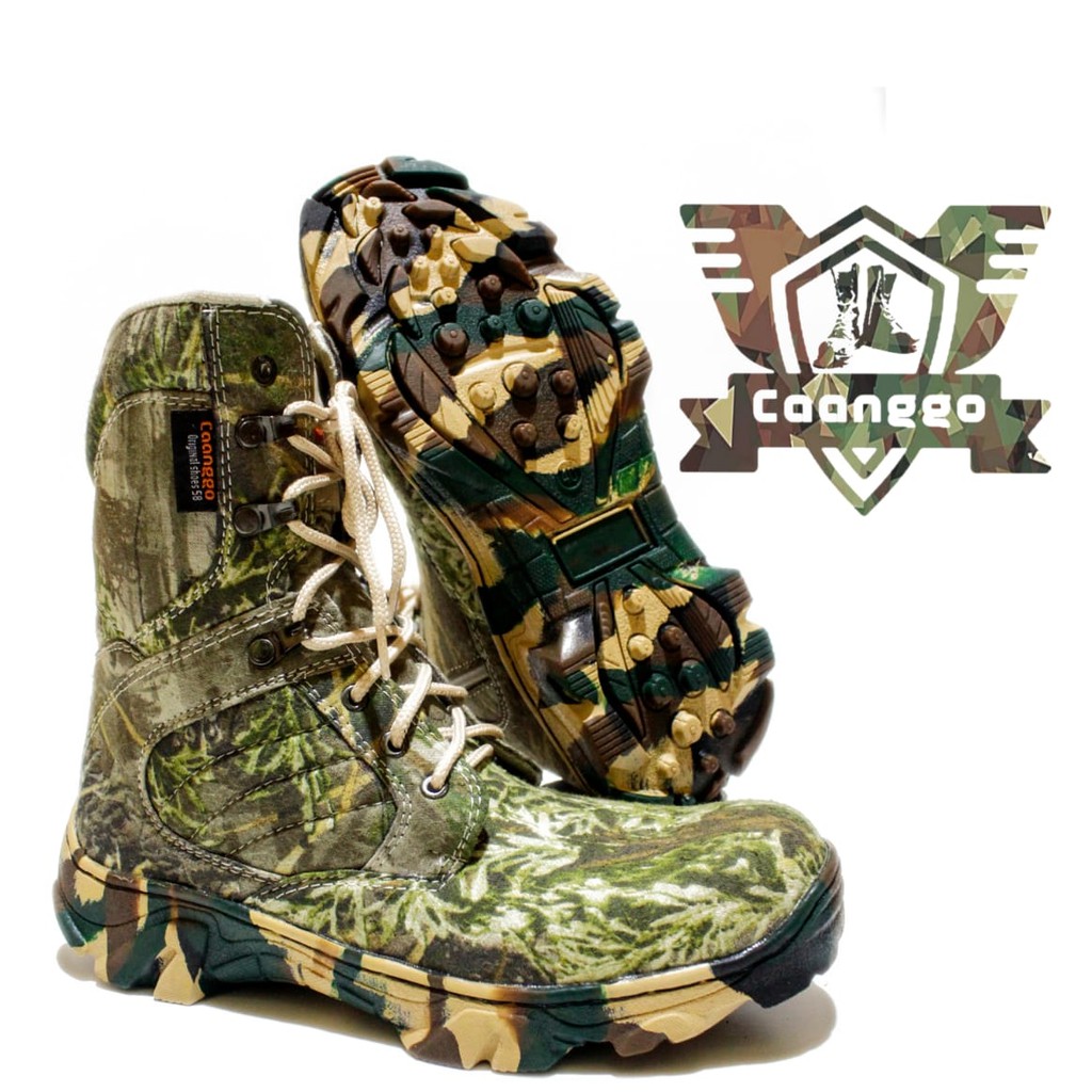 SEPATU SAFETY BOOTS MODEL CAMO HUNTING/BERBURU,SAFETY UJUNG BESI,TINGGI 8INC