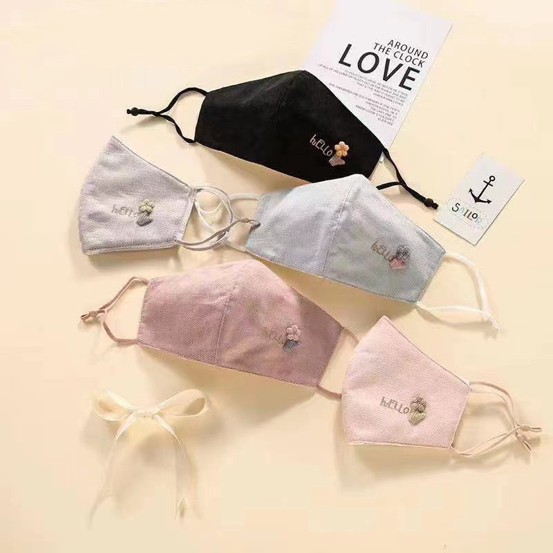 Masker mulut wanita dewasa Super TEBAL motif Hello Flower Import Earloop Tali adjustable mask 3ply