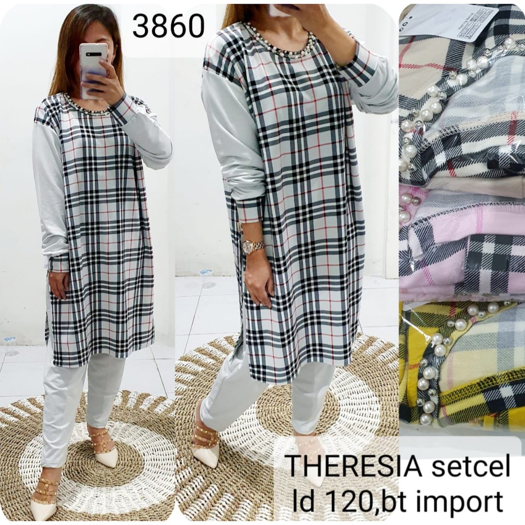 Setcel Tunik Theresia Jumbo Babyterry Halus LD 120 Motif Kotak 3860