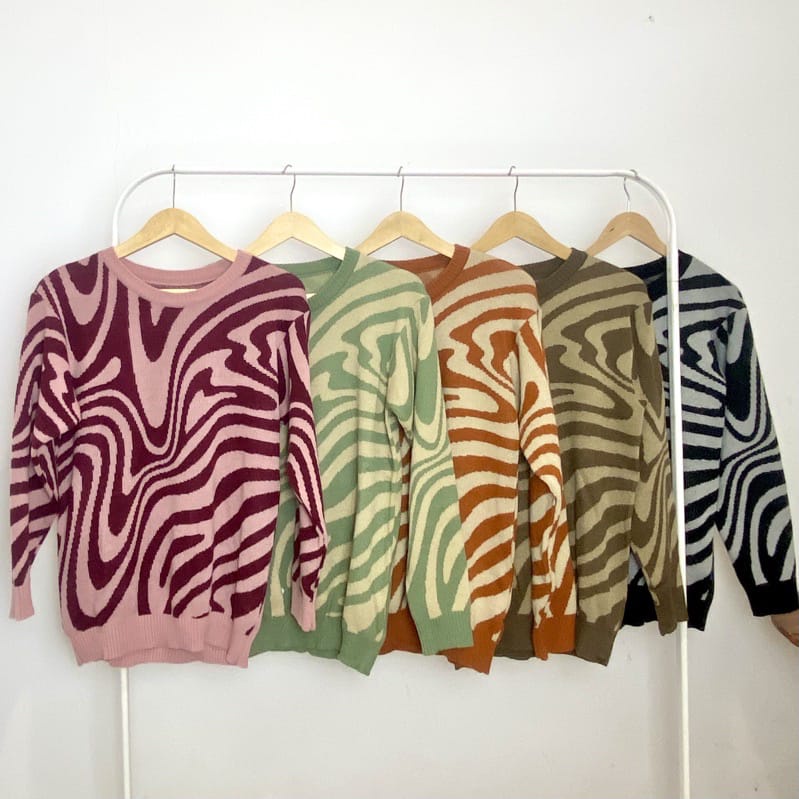 Rajut Knit Atasan Rajut Korea Motif Zebra Oversize Jumbo Wanita Murah dan Terlaris Bahan Rajut Premium