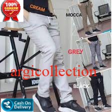 (COD)CELANA PANJANG CHINO PANTS PINGGANG MODEL KOLOR/RIP || Grey ,Cream,Hitam,,,.