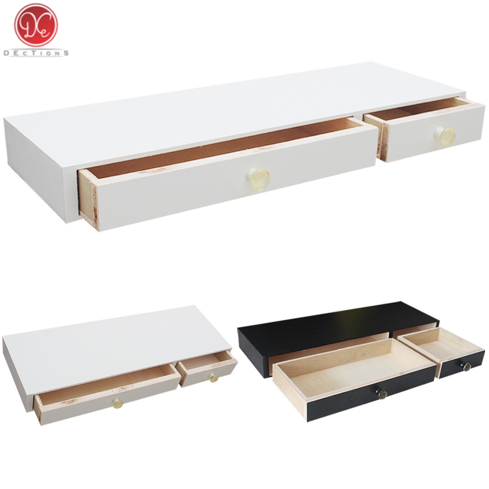Dections Rak Dinding Ambalan Meja Rias Kosmetik Gantung 2 Laci Minimalis Kayu Tempel Dinding Kamar