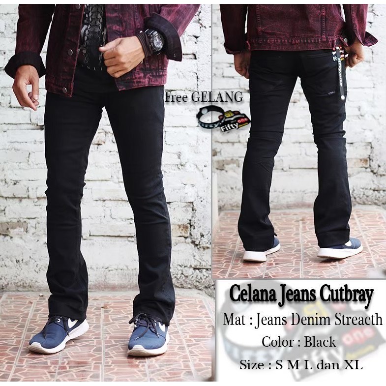 Celana Jeans Cutbray Pria / Jeans Bootcut / Jeans Hitam /