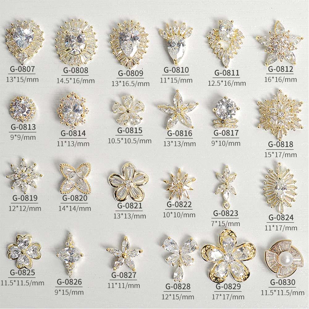 AUGUSTINA Agustina Kuku Rhinestones 3D Mewah Charms Bunga Logam Zirkon Kristal Nail Art Dekorasi