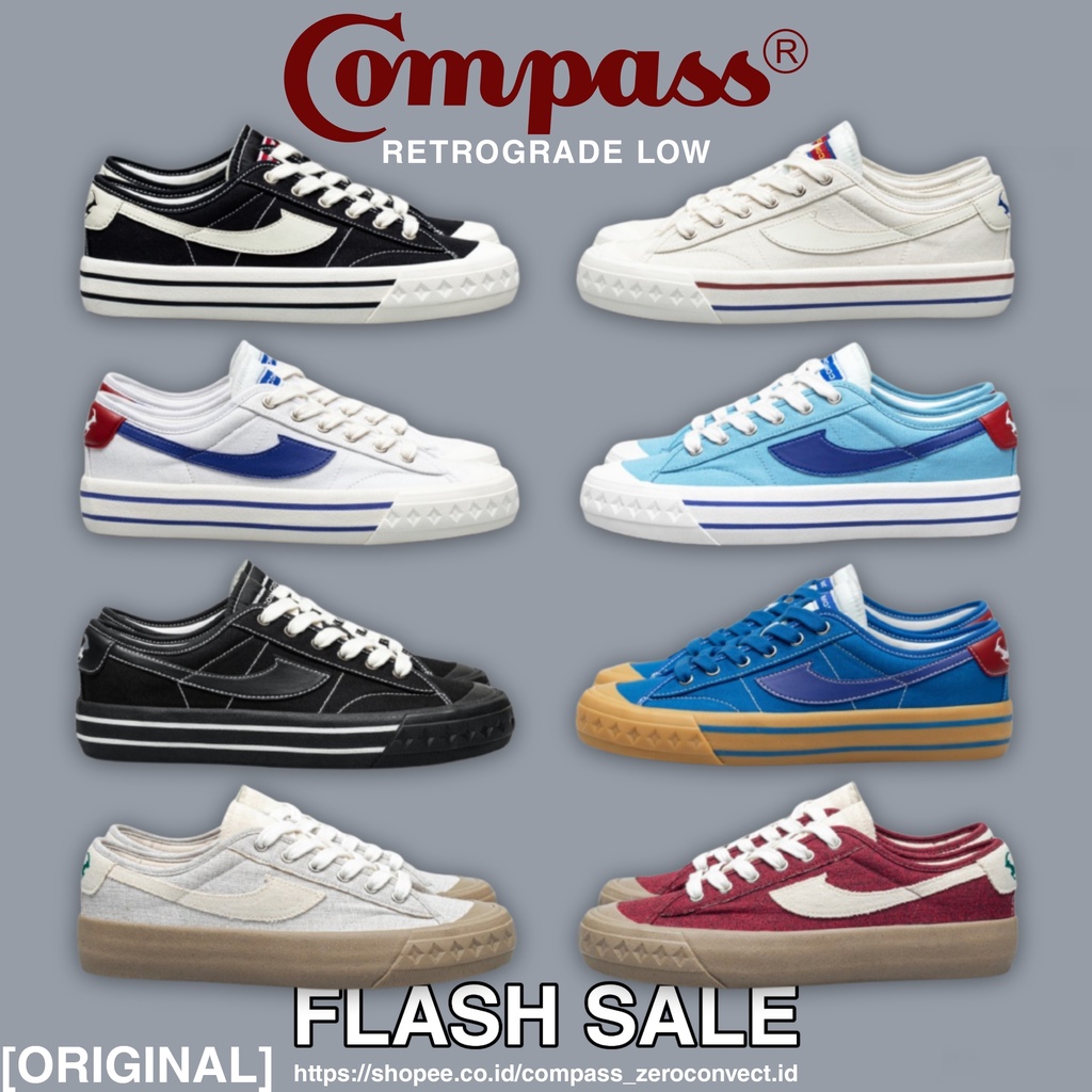 [ORIGINAL] Compass Retrograde Low Black White / Cream / White Blue / Blue Gum / Baby Blue / Double Black / Linen Sand / Dusk Sneakers Sepatu BNIB BRAND NEW IN BOX