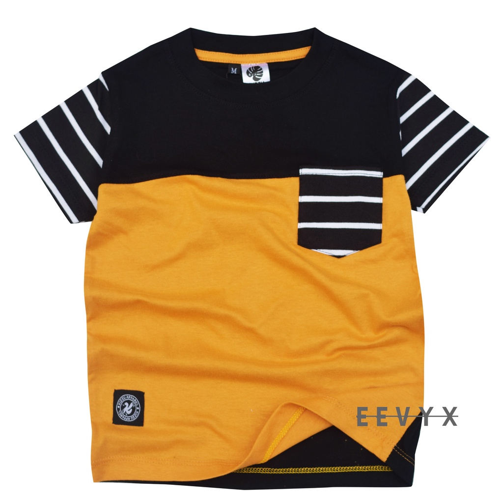 Kizzu Baju Kaos Distro Anak Laki Laki Umur 1-12 Tahun Bahan Cotton - Hitam Kuning - Eevyx Store