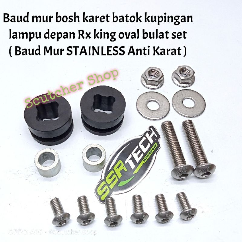 Baud baut mur bosh karet batok lampu depan Rx king oval bulat set