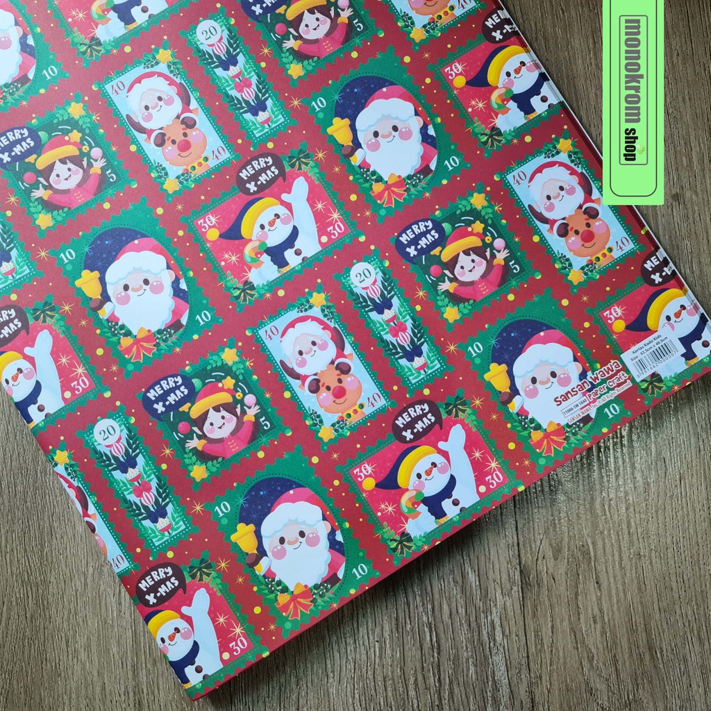 Kertas Kado Sansan Wawa Motif Natal Perangko Merah - Wrapping Paper