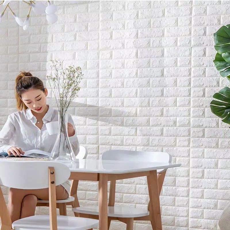 Wallpaper Brickfoam Putih 3D Emboss. untuk dinding anti jamur dan anti lembab