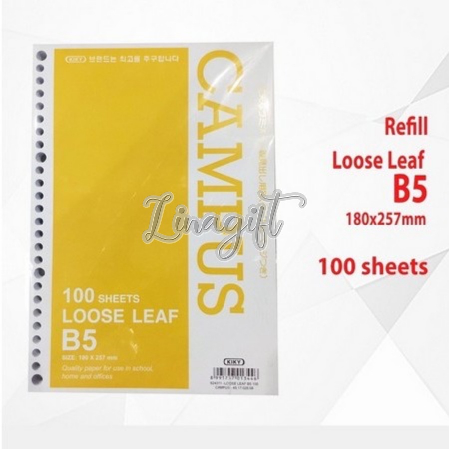 ( Pak 100 Lembar ) KIKY ISI BINDER FILE KERTAS BERGARIS REFILL LOOSELEAF A5 KWARTO / B5 BOXY PUTIH CAMPUS