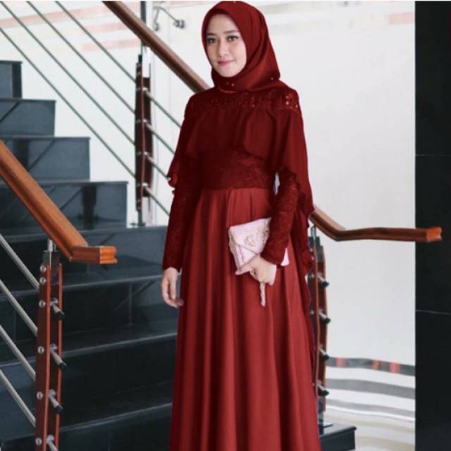 Baju Atasan Wanita Maxi Dress Baju Gamis Lawra Maxi Maroon Talx.5688