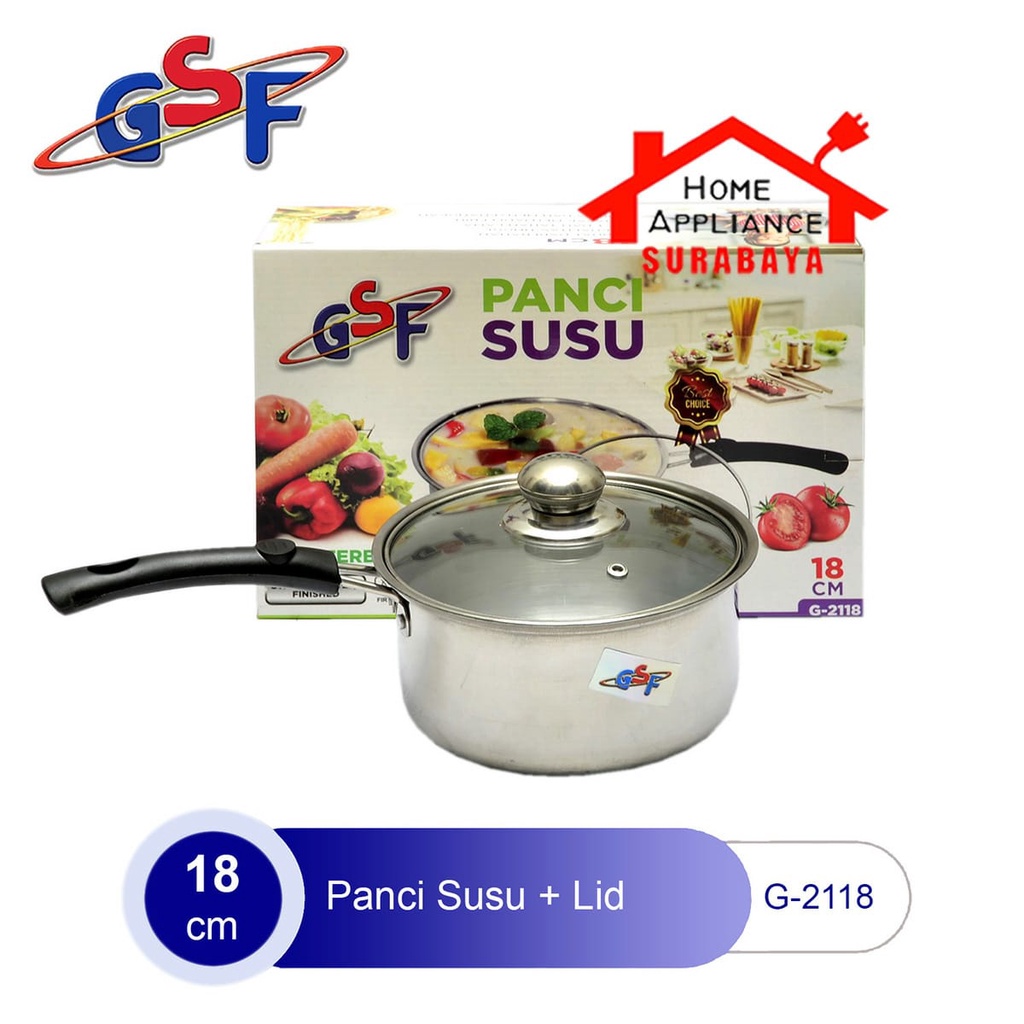 Panci Susu - Mie - Sop Serbaguna / Milk Pot Pan STAINLESS STEEL + Tutup Kaca 16CM 18CM / 20CM GSF