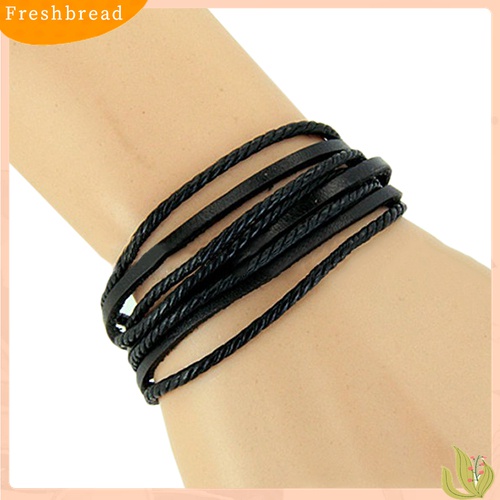 [Fresh] Gelang Tali Lilit Kepang Bahan Kulit Sintetis Multilayer untuk Pria / Wanita