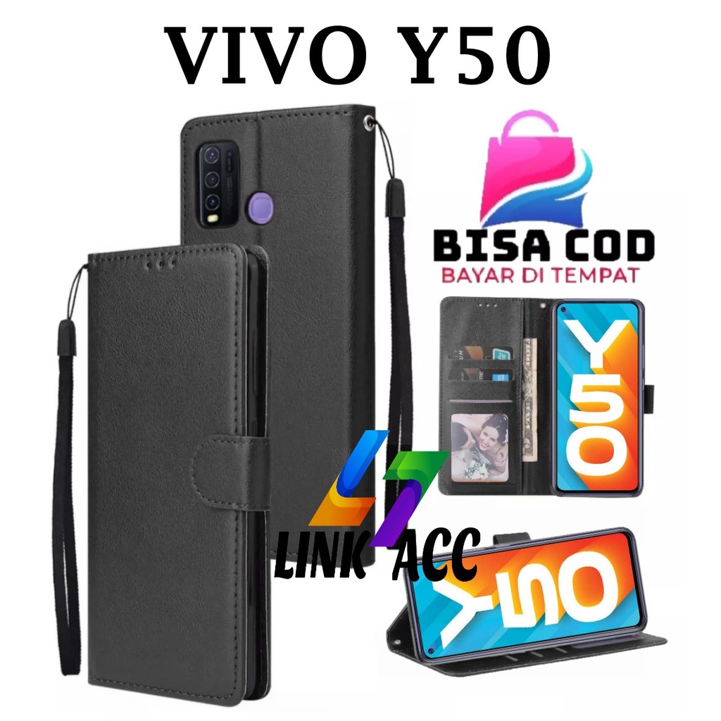 VIVO Y50 FLIP LEATHER CASE PREMIUM-FLIP WALLET CASE KULIT UNTUK VIVO Y50 - CASING DOMPET-FLIP COVER 