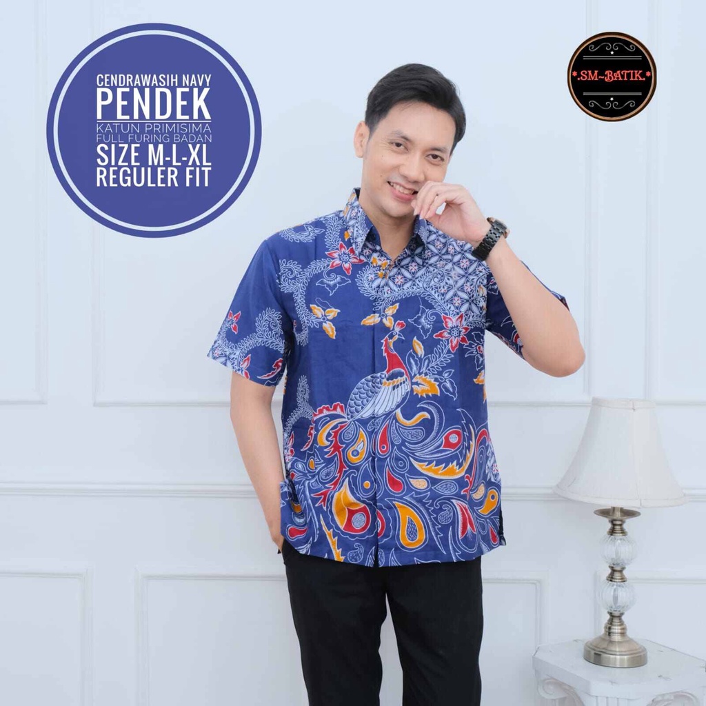 Batik pria lengan pendek warna biru navy pakai furing terbaru / kemeja batik pendek biru navy terbaru / kemeja batik pendek kekinian