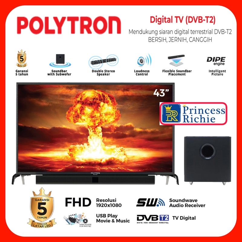 Led tv Polytron 43 inch Digital Tv Cinemax Sound bar