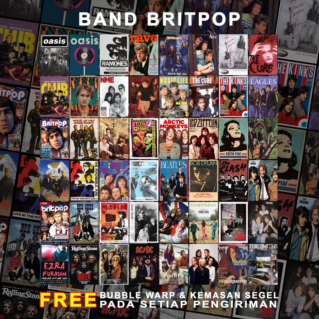 (48 PCS) Poster Dinding Aesthetic | Poster Dinding Aesthetic Band Britpop Series