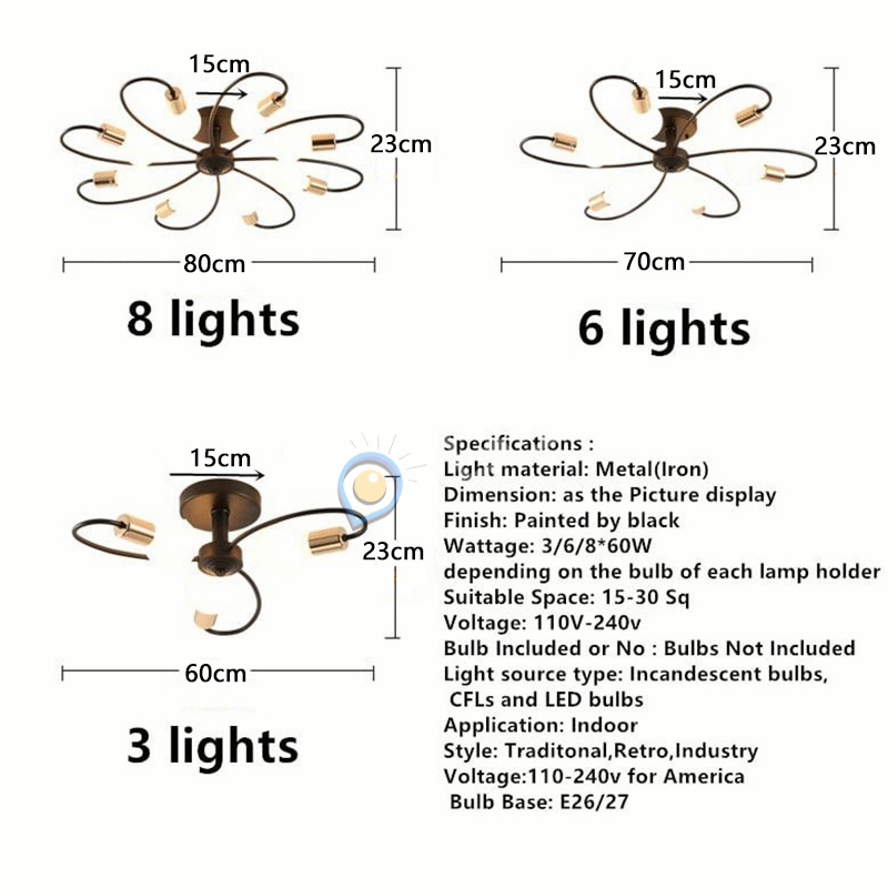 [COD] Lampu Plafon 3/6/8 Led E27 Industrial Bahan Besi Untuk Plafon Ruang Tamu Modern minimalist Ceiling lamp (Bohlam Tidak Termasuk)