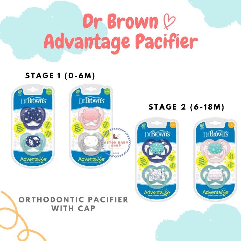 Dr Brown’s isi 2 Advantage Pacifier Stage 1 &amp; Stage 2 Empeng Kompeng bayi Dr Brown Glow In The Dark