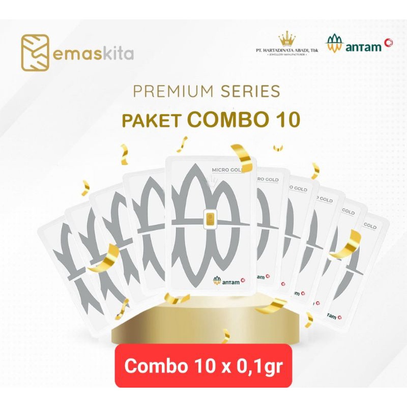 Paket Combo 0,1gr x 10 keping LM Antam Micro Gold Emas Kita Hartadinata HA Mas Mini Logam Mulia 999.