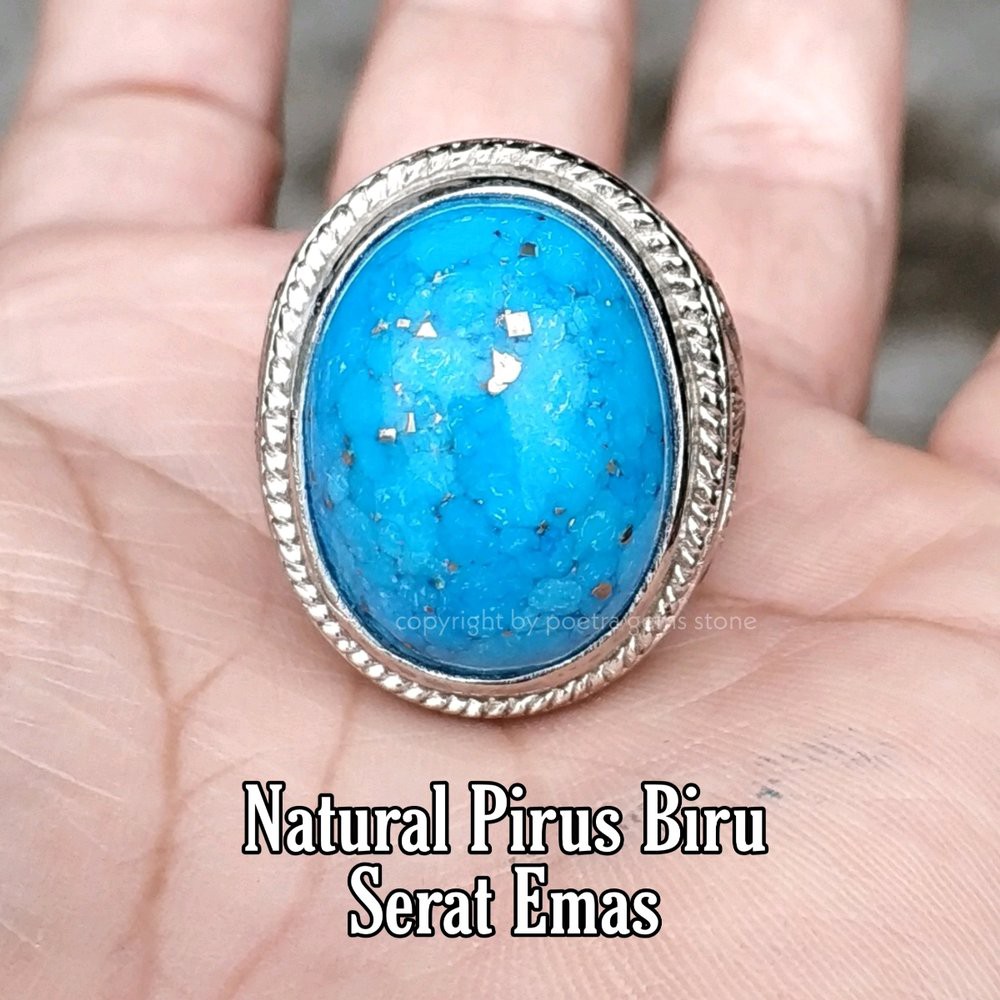 NATURAL CINCIN BATU AKIK PIRUS BIRU XIN JIANG TURQUOISE SERAT EMAS