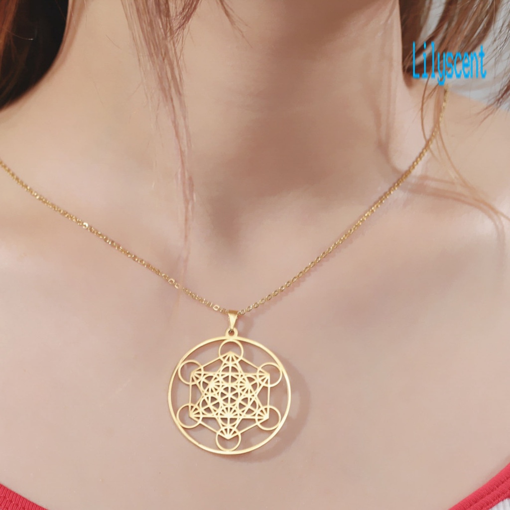 Kalung Liontin Bentuk Lingkaran Geometris Heksagonal Warna Solid Untuk Pria Dan Wanita