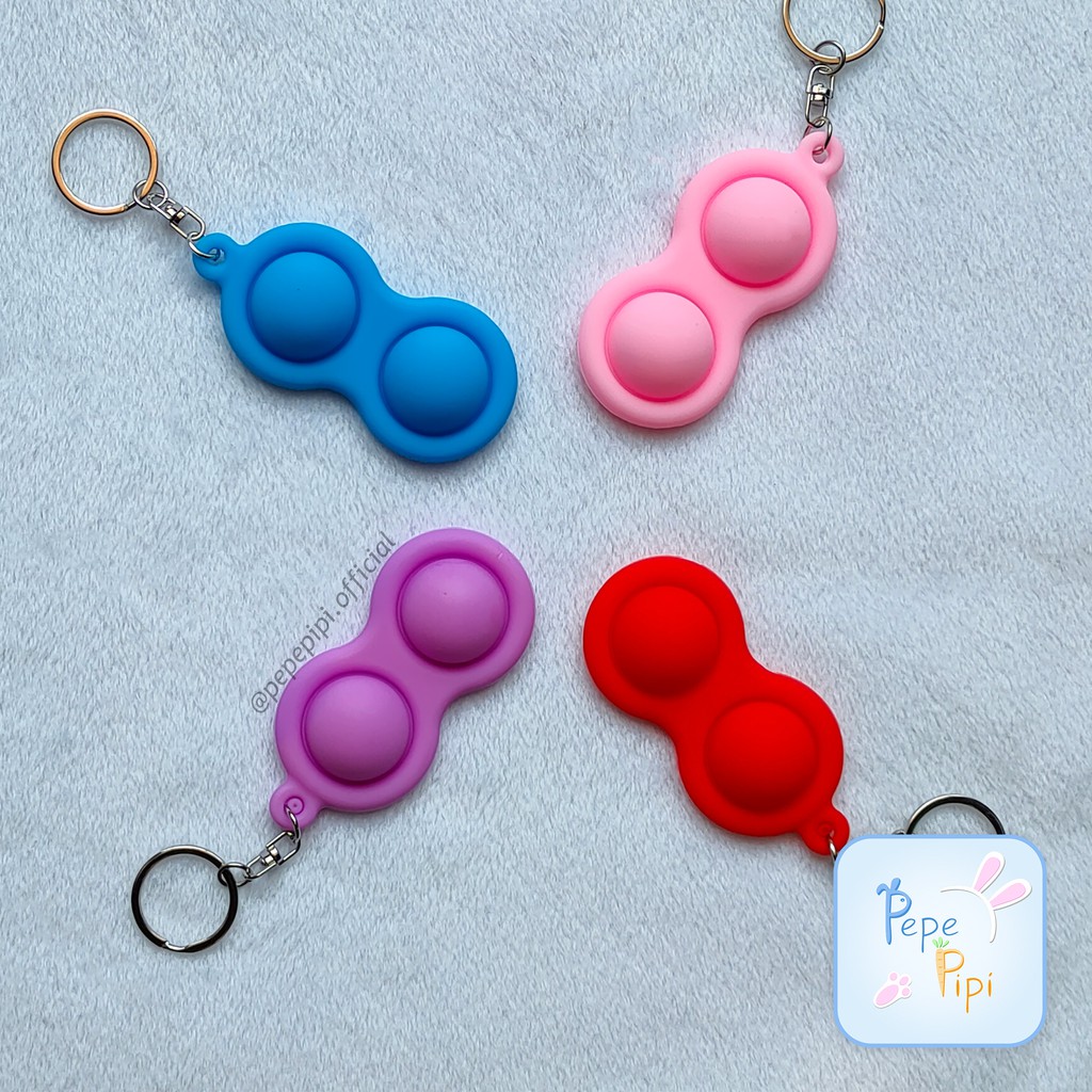 Gantungan Kunci Pop it 2 Lubang Warna Solid Mainan Bubble Toys TikTok Toy Stress Relieve 2 Titik