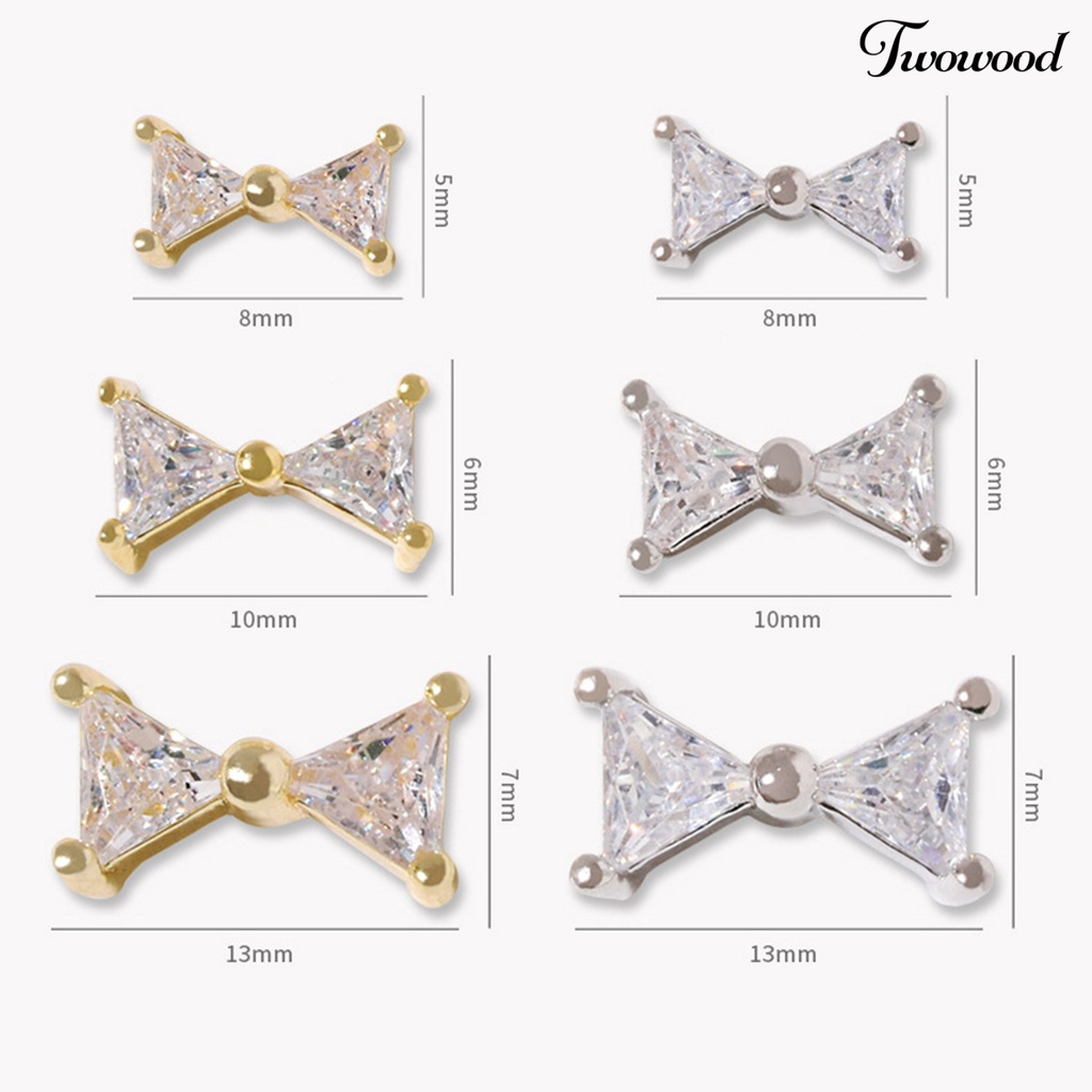 Ornamen Kuku 3D Bentuk Pita Bahan Cubic Zirconia Tahan Korosi Untuk Dekorasi Nail Art Wanita