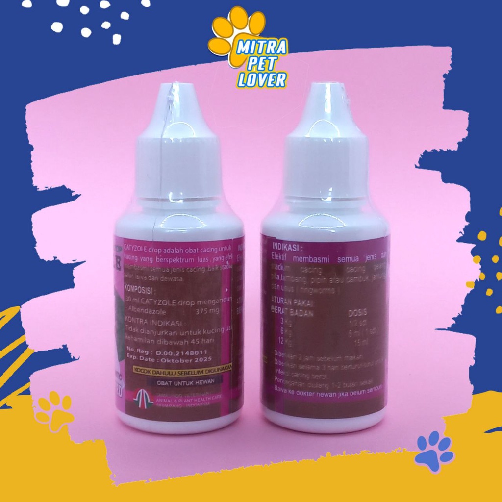 OBAT CACING KUCING - CATYZOLE DROP 30 ML - BASMI CACING PITA GELANG CAMBUK EFEKTIF CACINGAN CAT PUSSY KITTEN - MURAH GARANSI KUALITAS ASLI ORIGINAL - PET ANIMAL HEALTHCARE &amp; VETERINARY TAMASINDO OBAT TETES &amp; VITAMIN HEWAN BINATANG PELIHARAAN MITRAPETLOVER