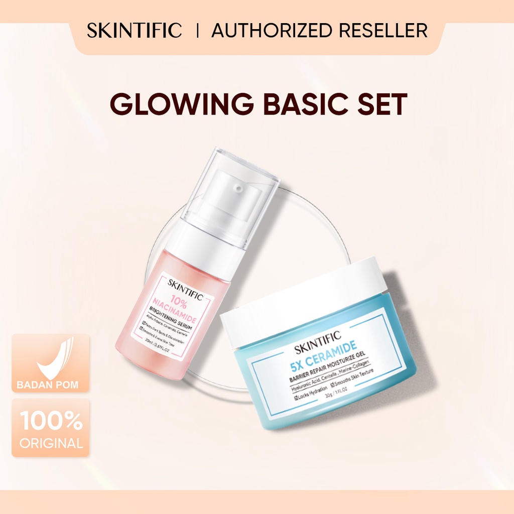 SKINTIFIC - Glowing Barrier Set  2pcs/ 10% Niacinamide Brightening Serum Serum Mencerahkan &amp; 5X Ceramide Barrier Repair Moisture Gel Pelembab Wajah[BPOM]