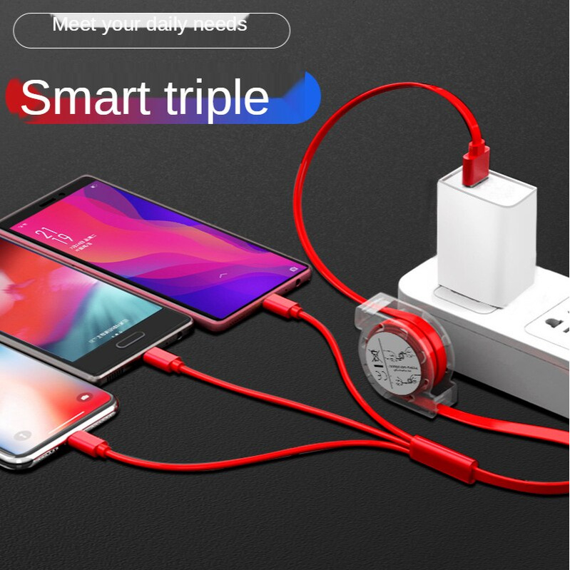 [ One To Three Mobile Phone Charging Cable ][ Three In One Telescopic Data Cable ][ universal USB charging cable one for three ]