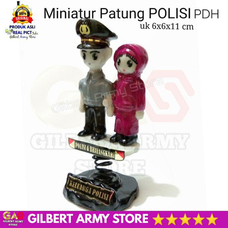 GILBERT ARMY STORE Miniatur Patung Polisi Polri  Bhayangkari PDU PDH Lengan Panjang Pendek Pajangan Dashboard Mobil Unik Lucu Kado Pernikahan Cendramata Hiasan Lemari Terbaru Grosir Murah