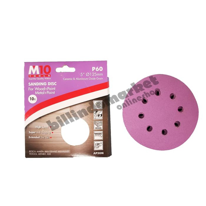 M10 Amplas Velcro Lubang 5 inch grit 60 Amplas Tempel 5 inch