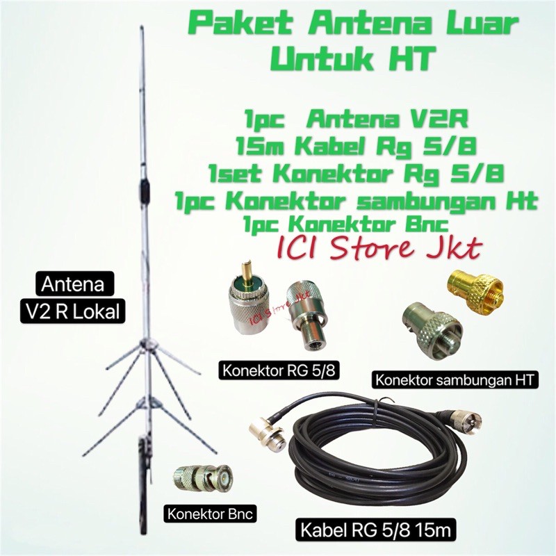 Paket antena luar dan kabel untuk radio ht