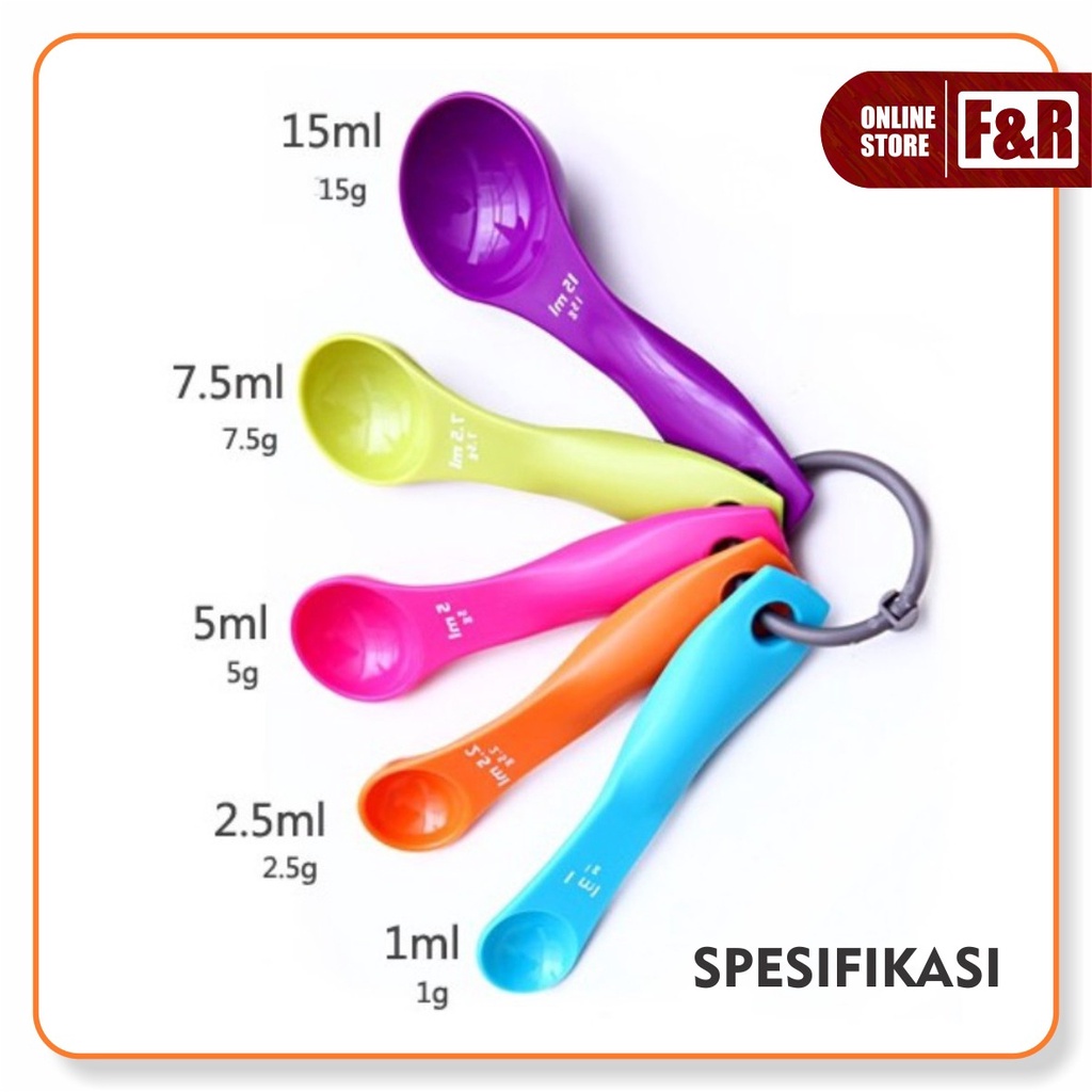 Sendok Takar Set 5 in 1 Takaran Plastik Warna Serbaguna Bumbu Dapur Measuring Gram Spoon Baking