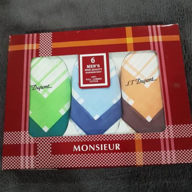 1 Box 6 Pcs Sapu Tangan Pria Handkerchief - Merk Random - Lap muka - Warna Tua / Muda