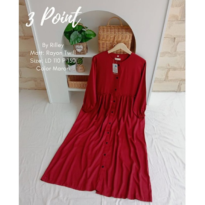 gamis rayon 3point rilley polos original best seller