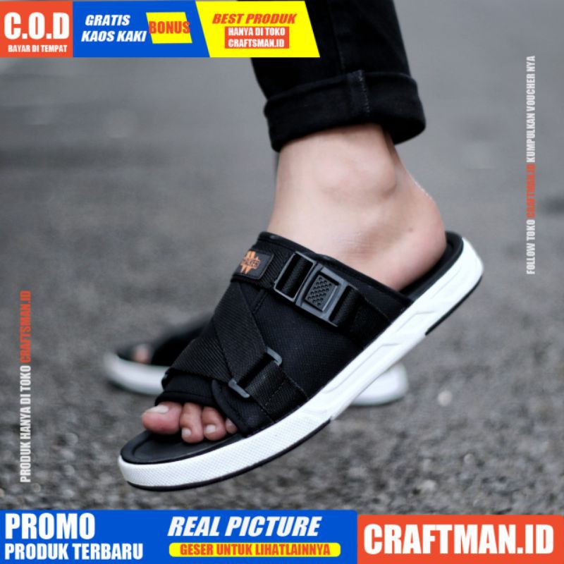 Crafts - Sandal Slide Pria Sendal Casual Slop Hitam