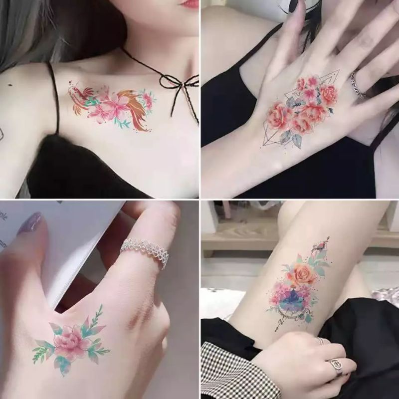 Grosir Termurah Tato Aesthetic Lucu - Tatto Temporer Bunga berwarna, Tato temporary Stiker Tato Halal Dewasa