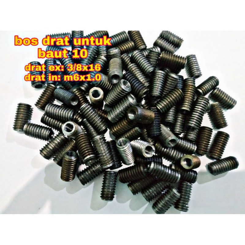 bos drat/sok drat baut 10 (tap dalam 6x1,tap luar 3/8x16) paket isi 100 pcs
