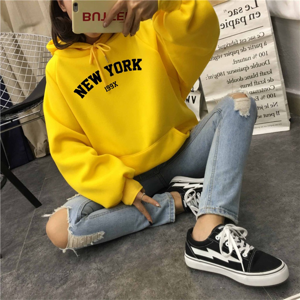 FenishaStore Sweater Hoodie Wanita Kekinian New York 199X Size M-L-XL-XXL