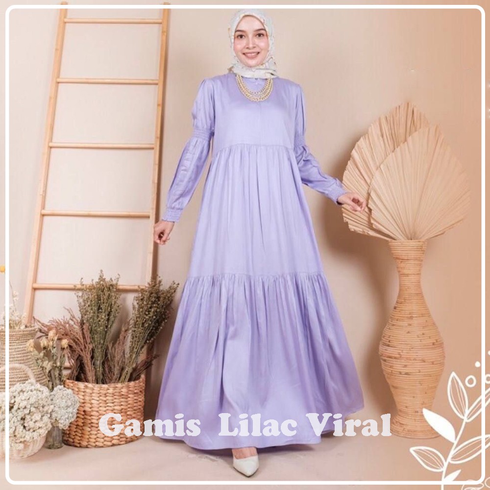 Gamis Baju Muslim Wanita Syari Warna Lilac Polos Bahan Rayon Import Jumbo Modern Terbaru Murah
