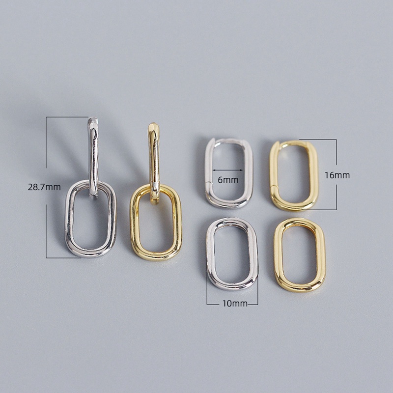 Anting Hoop Bentuk Oval Geometris Bahan 925 Sterling Silver Metal Dapat Dilepas Untuk Wanita