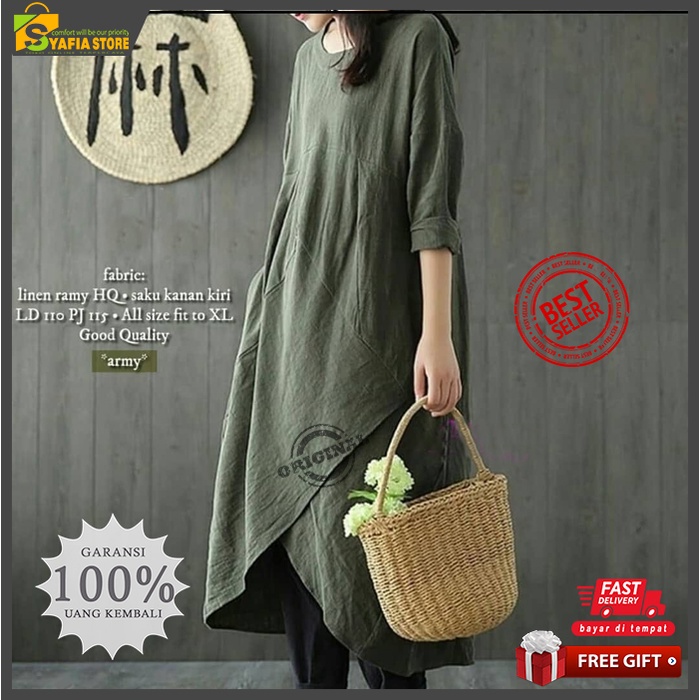 Baju atasan long tunik wanita remaja korean style katun linen polos premium kekinian import terbaru