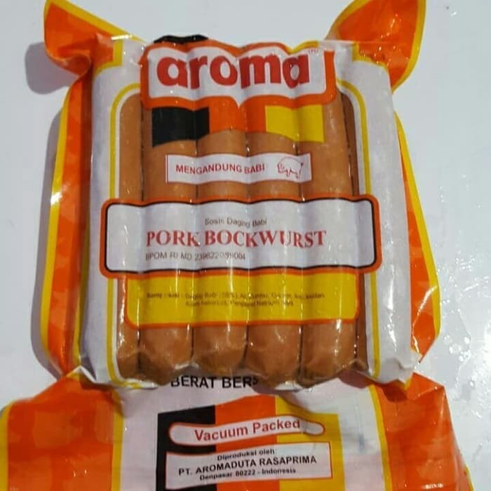 

PORK BOCKWURST SAUSAGE SOSIS BABI AROMA BALI 500gram perbungkus