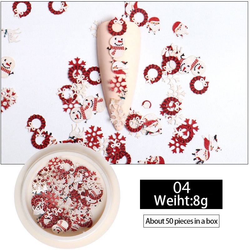 Aksesoris Nail Art 3D Bahan Kayu Bentuk Santa Snowflake Elk Untuk Natal